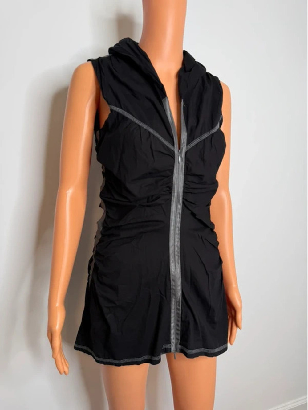Cop Copine Y2K Ruched Draped Collar Tunic Vest Black Grey Zip Up Grunge Techwear
